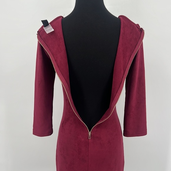 Windsor Plunging Vneck Faux Suede Wine Mini Dress Women's sz. Small - Picture 4 of 13
